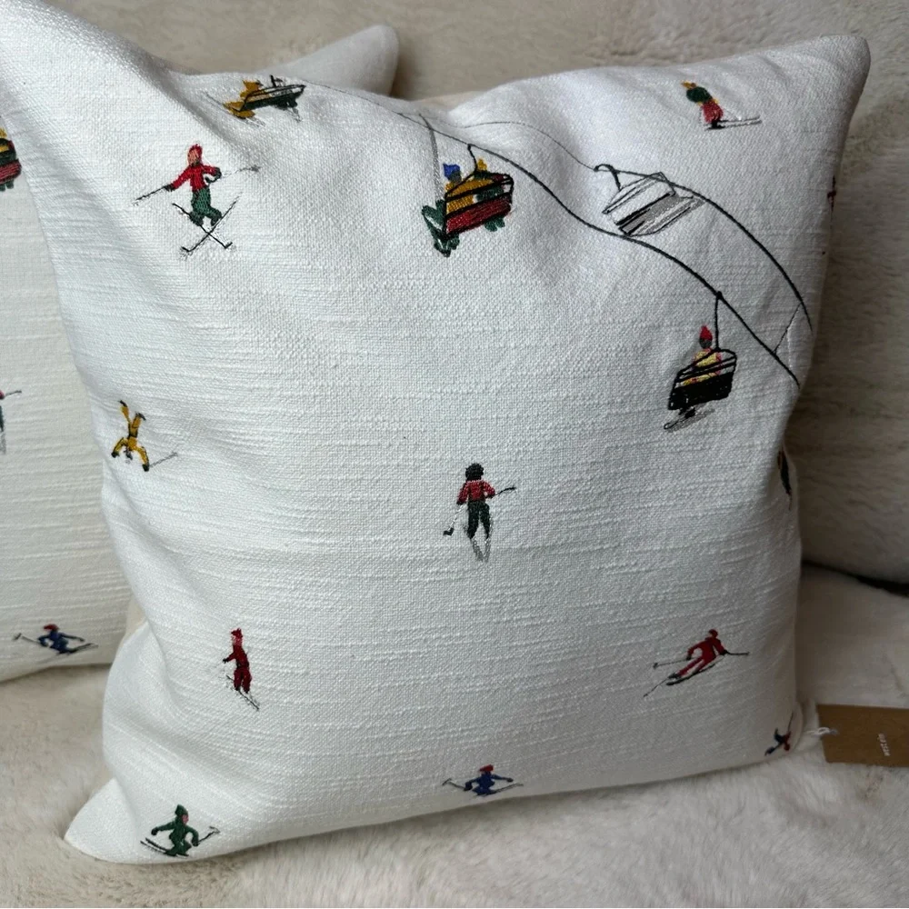 Set of Embroidered Skier 18” Pillow Covers - Picture 3 of 11